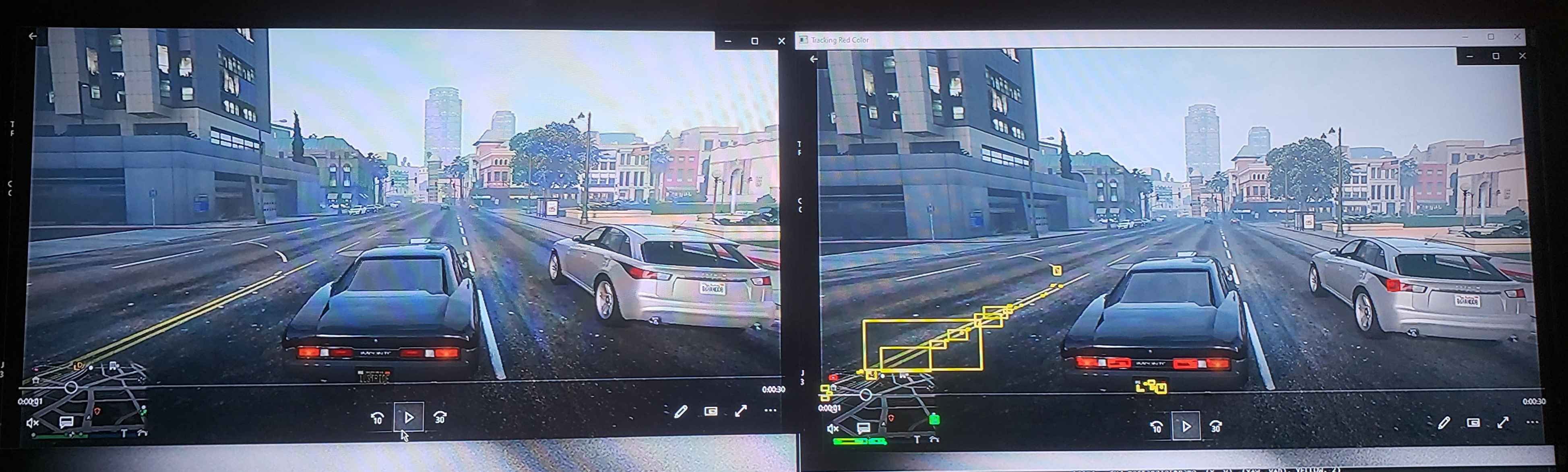 Image of GTA 5 AI Driving AI is the future and what says future more then self driving cars? This python program uses Tensorflow and Open CV to train an AI model to look for the lines on the road and stay in between them. My initial plan was to setup my car with a bunch of cameras and a Raspberry Pi 4 however, I needed the transportation so I decided this route would be better.